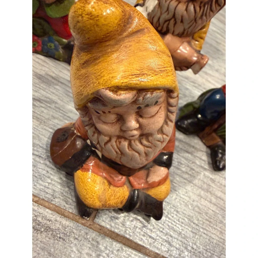 Garden Gnome Figurines Hand Painted Ceramic Set of 4 Fairy 70s Retro Decor Art